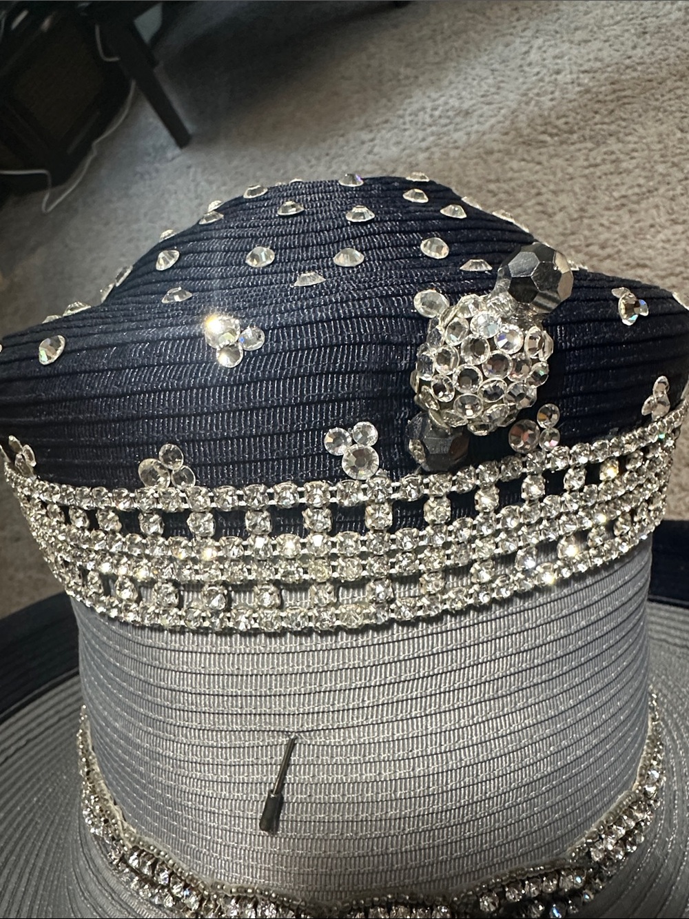 Embellished Two-Tone Navy and Silver Women's Hat - Picture 7 of 7